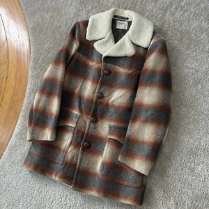 Vintage Pendleton High Grade Western Wear Shadow Plaid Wool Coat Jacket USA - Picture 1 of 12