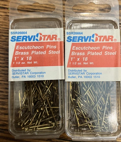 Lot Of 2: 1" x 18-gauge Brass Plated Escutcheon Pins / Nails 1-1/2 Ounce Ea Cover