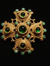 Antique Estate Find Brooch Celtic Maltese Cross Relic Pin Green Stones Vintage