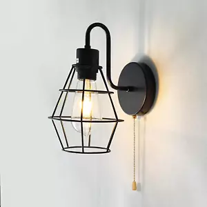 Pull Chain Wall Sconce, Wire Cage Wall Light Fixtures with on off Switch, E26 Ha - Picture 1 of 12