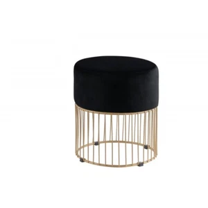 Round Ottoman with Black Velvet Cushion and Gold Frame Leg for Living Spaces - Picture 1 of 2