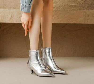 Женщин вкратце носок стороны молнии котенка каблуки ботильоны вечеринки туфли большого размера - Изображение 1 из 4