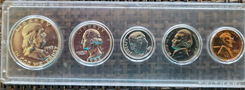 1953 US Mint Proof Set In Hard Plastic Case - Some Toning on Franklin Half Cover