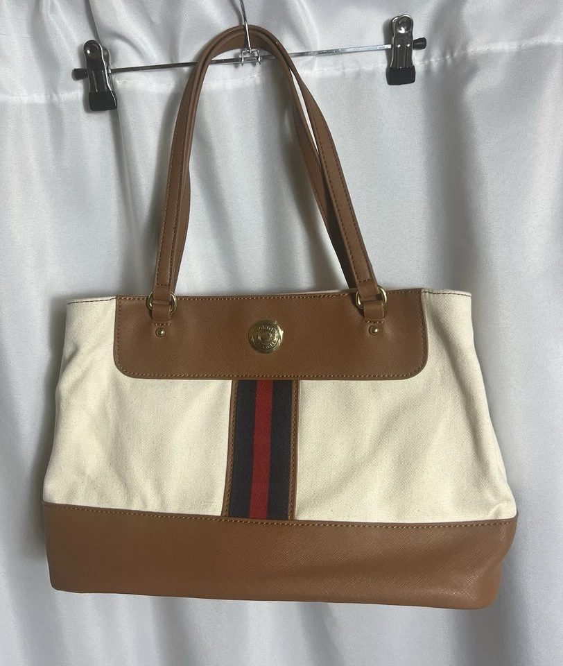 Tommy Hilfiger Cartera Grande Lona Bolso de Hombro Cuero Vegano Doble Correa Foto 1 de 4