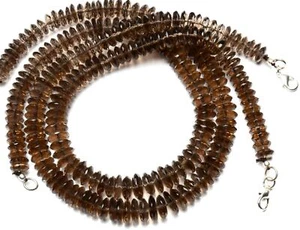 Natural Gem Smoky Quartz 9 to 11MM Size Faceted German Cut Beads Necklace 16" - Picture 1 of 5
