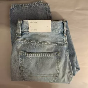 American Eagle AE Mom Jean High Rise Denim Distressed Women Size 2 Regular - NWT - Picture 1 of 11