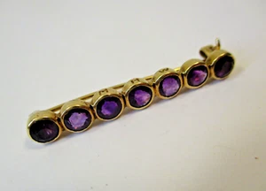 Antique Vintage 1912 14K Yellow Gold Amethyst Bar Pin Brooch 7 Stone - Picture 1 of 9