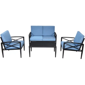 Topbuy 4 PCS Outdoor Aluminum Patio Conversation Set Cushioned Sofa Chair Table - Picture 1 of 5