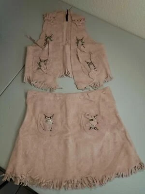 Vintage JR Craighead Kids Cowboy Vest & Skirt Suede Leather Fringe Set Pink Sz M - Image 1 of 4