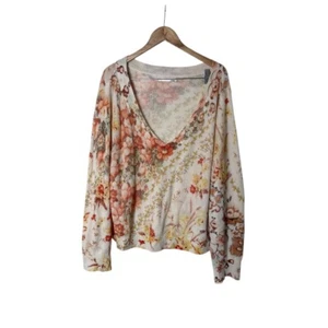 Anthropologie Orange Yellow Floral V-Neck Knit Sweater XL 2395 - Picture 1 of 6