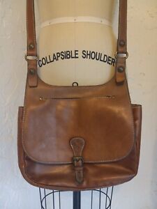 Patricia Nash Womens Brown Leather Adjustable Strap Snap Crossbody Bag Sz Medium