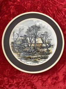 1981 Currier and Ives 11” “Winter In The Country-The Old Grist Mill” Gold Trim - Picture 1 of 3