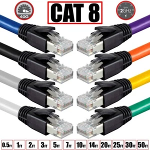 2 5 10 20 50 FT CAT8 RJ45 Ethernet Network Patch Cable 40G 2GHz Copper 24AWG LOT - Picture 1 of 30