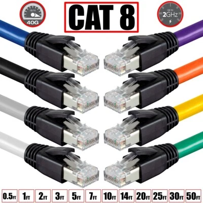 2 5 10 20 50 FT CAT8 RJ45 Ethernet Network Patch Cable 40G 2GHz Copper 24AWG LOT - Image 1 of 3