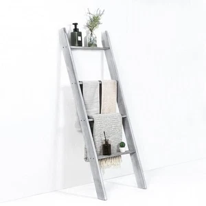 4-Tier Wall Leaning Ladder Shelf Stand-Gray - Color: Gray - Picture 1 of 5