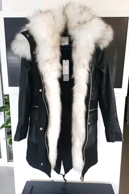 River Island Parka Coat Black Parka Faux Fur Hooded Plush  - Image 1 of 4