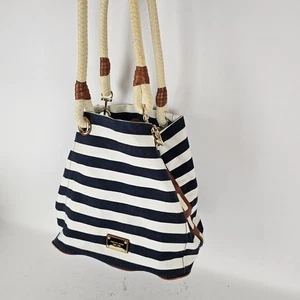 Michael Kors Jet Set Large Tote Striped Bag Navy Blue & White Unique Rope Strap - Bild 1 von 12