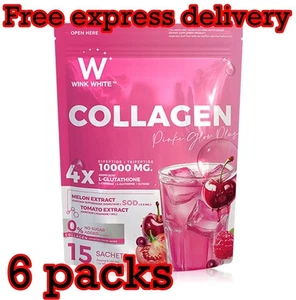 6 X WINK WHITE Collagen Pink Glow Plus Nourish Brighten Skin 15 Sachets - Picture 1 of 13