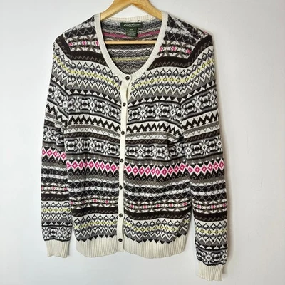 Cárdigan Suéter Eddie Bauer Mujer Mediano M Patrón Isla Justa Marrón Rosa Tejido Foto 1 de 4