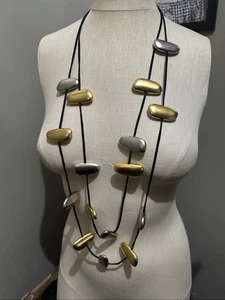 Collana ZZAN Jewelry Israel fatta a mano in pelle corda a strati dichiarazione diapositiva 21" - Foto 1 di 7