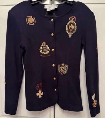 Vtg ADRIENNE VITTADINI  Jeweled Beaded Trophy  Soft Cotton Knit Jacket Sz S - Image 1 of 4