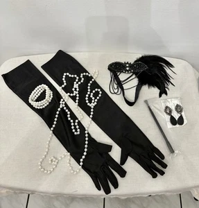 1920s Gatsby Accessories Women Flapper Headband Gloves Earrings “Cigarette” Hold - Picture 1 of 14