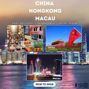 China, Hong Kong, Macau eSIM 10GB to 50GB | Same-Day Delivery | 4G/5G Data Plan - Picture 1 of 4