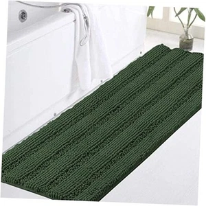  Chenille Bathroom Runner Extra Long Bathroom Rug Shaggy 47" x 17" Bronze Green - Picture 1 of 8