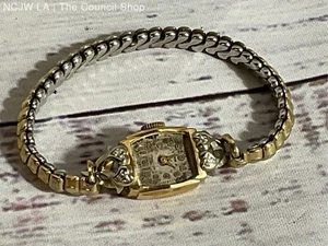 VTG. HALLMARK 14K Yellow Gold Case with 4 1.5mm Diamonds & Two Tone Speidel Band - Picture 1 of 6