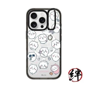 Coque iPhone 16Pro compatible MagSafe avec anneau d'impact support Chiikawa Medley noire - Photo 1 sur 5