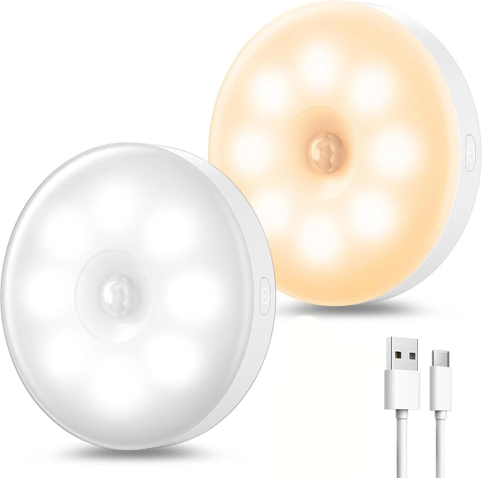 2 Veilleuse Détecteur de Mouvement LED Rechargeable USB  Lampe Automatique - Photo 1/4