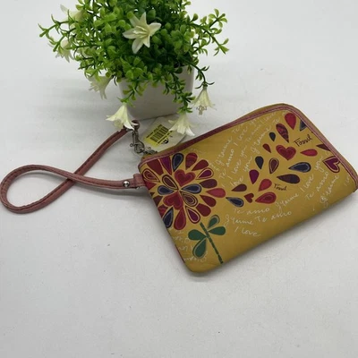 Fossil Yellow Floral Coin Purse Zip J’Taime Te Amo I Love You - Image 1 of 4