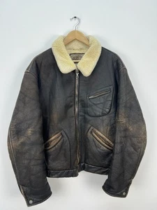 Vintage Armani Jeans Sheepskin Leather Aviator Jacket Mens USA 40 GB 46 - Picture 1 of 20