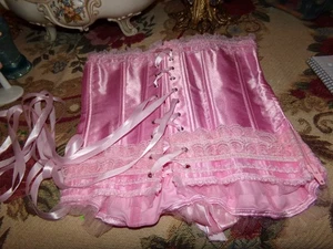 LADIES BUSTIER CORSET PIK WITH WHITE LACE ZIP SIDE AND LACEUP BONEIN S - Picture 1 of 6
