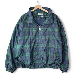 Chaqueta cortavientos vintage Jerzees a cuadros verde azul marino ligera cremallera completa para hombre 2X - Imagen 1 de 10