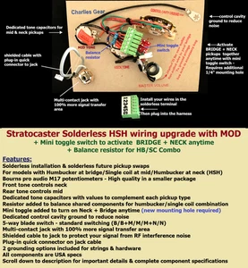 Stratocaster Solderless HSH Wiring Upgrade + Balance Resistor + Mini Toggle MOD - Picture 1 of 11