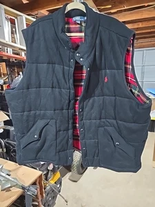Polo Ralph Lauren Herren 4XB schwarz Druckknopf gesteppt wattiert Weste Flanell gefüttert - Bild 1 von 14