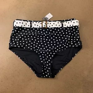 New Look Women's Size 16 Black White Belted High Waisted Bikini Swim Bottom NWT - Picture 1 of 8