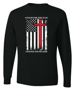 US Flag I Stand for the Flag And Kneel For The Cross Men Long Sleeve Shirt - Picture 1 of 17