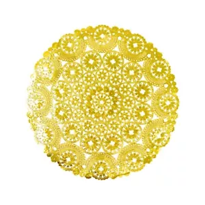 50 Gold Round Disposable Metallic Lace Design Paper Placemats Party Tableware - Picture 1 of 9