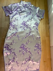 New Women's Laogudai Asian Dress with Cherry Blossoms Sz L in Lavenders—PRETTY!* - Picture 1 of 4