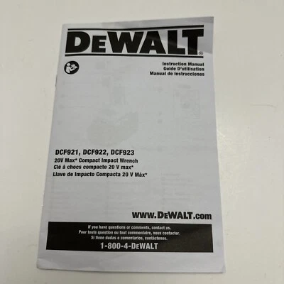 DeWalt DCF921, DCF922, DCF923 20V Max Compact Impact *INSTRUCTION MANUAL ONLY* - Image 1 of 2