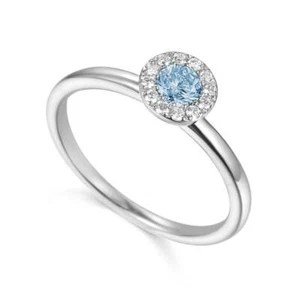 Ladies 18ct White Gold Diamond & Aquamarine Cluster Ring - 0.10ct - Picture 1 of 4