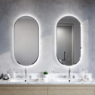 LED Wall Mirror Oval Touch Anti-fog Bathroom Mirrors Makeup Light - 450x900mm - image 1 of 4