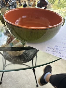 10 1/2 Diam .De Silva Italian Terracotta Pottery BowlGreen Made In Italy/Baking - Picture 1 of 11