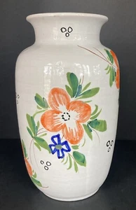Vintage Vase Hand Painted Glazed Ribbed Terracotta Made In Italy Signed 10” - Picture 1 of 7