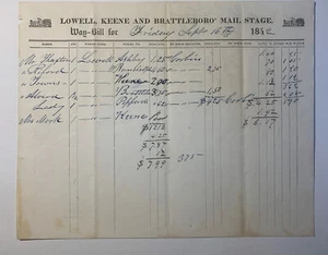4 Antique Way Bills Lowell Keene Brattleboro , Boston Keene , US Mail Coach P40 - Picture 1 of 8