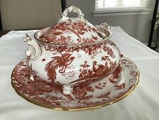 Vintage Royal Crown Derby Red Aves soup tureen and plate