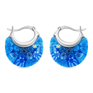 Murano Style Glass Hoop Earrings for Women Trendy Daisy Flower Stainless Steel - Picture 1 of 101