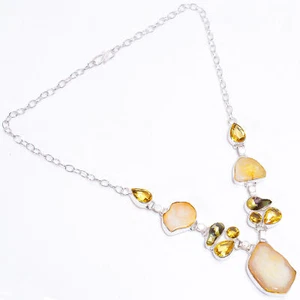 Yellow Solar Quartz Citrine Fashion Jewelry 925 Silver Necklace 18-20" ARN-236 - Picture 1 of 3